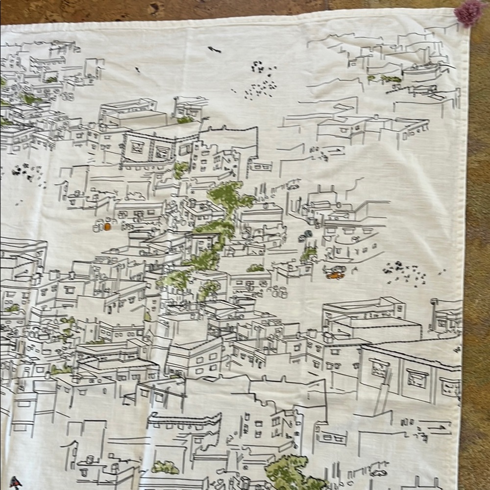 IKEA LOKALT Amman City White Cotton Linen Throw Blanket Embroidery Block Print - Picture 4 of 10